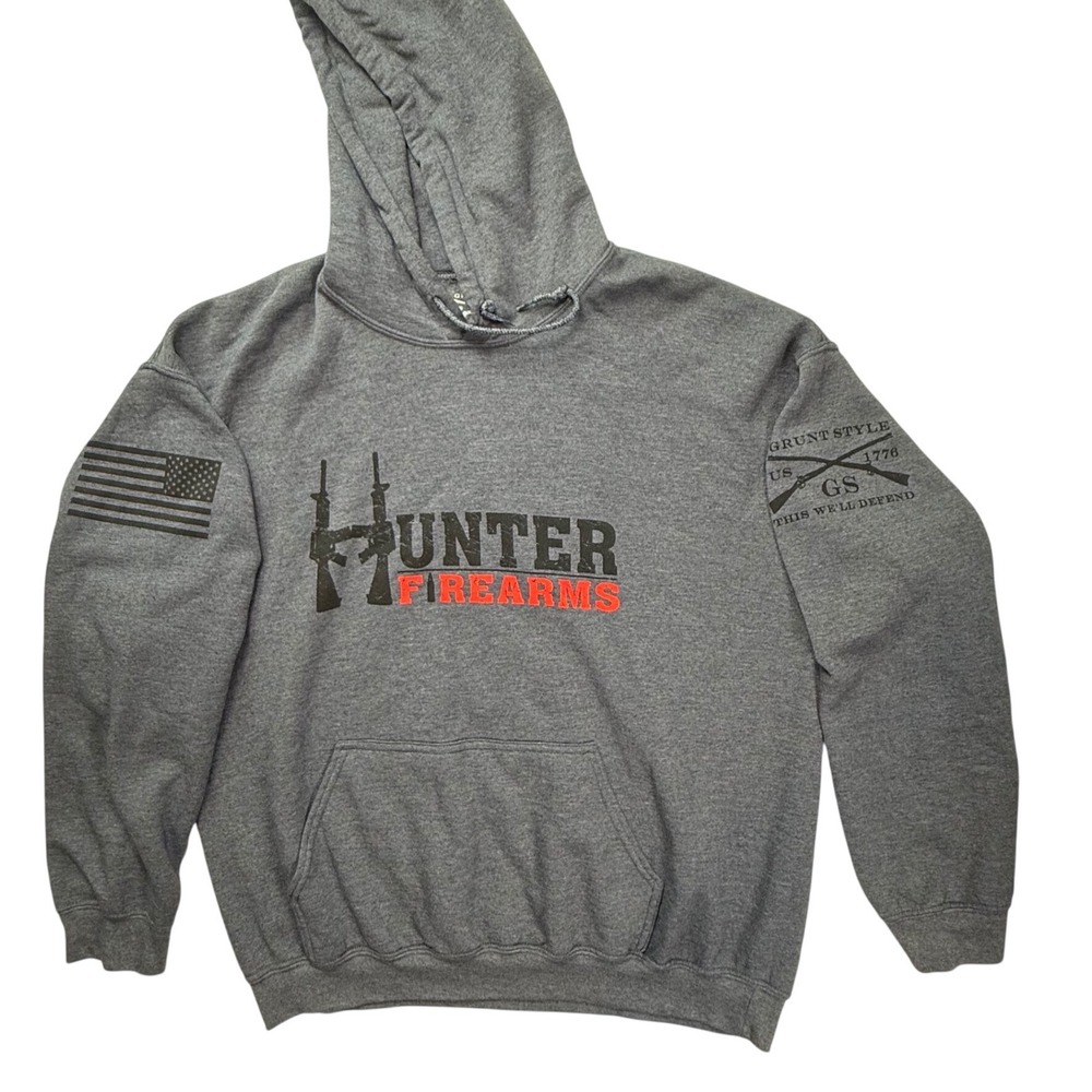 Grunt Style Hunter Firearms Mens XL Hoodie Heather Gray Graphic Sweatshirt GS